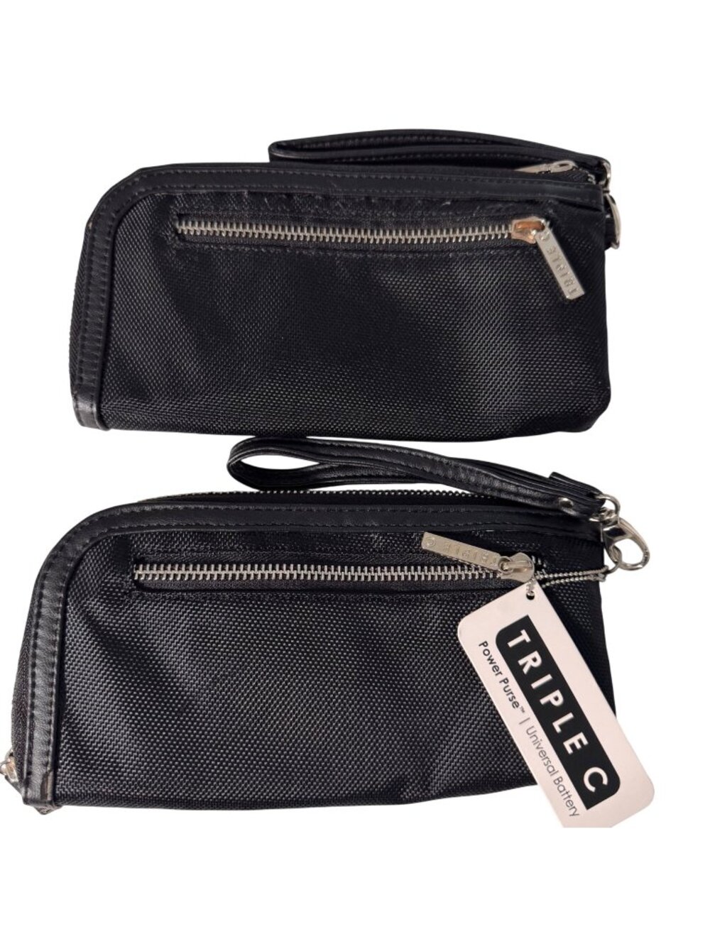 Triple C Power Clutch Bag Set Dual Charging Purses Black Nylon Stylish Purse